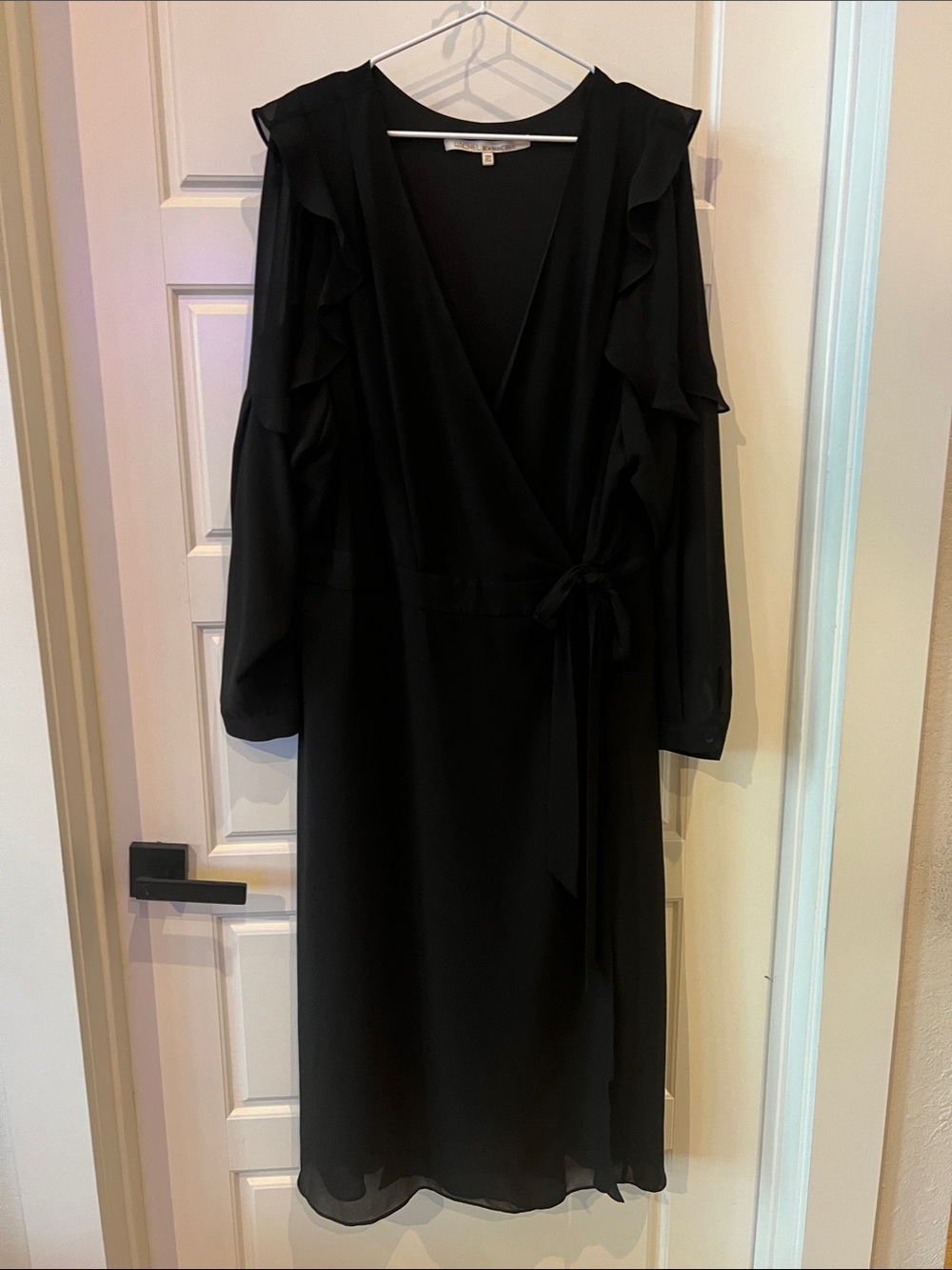 RACHEL Rachel Roy Black Ruffle Wrap Midi Dress